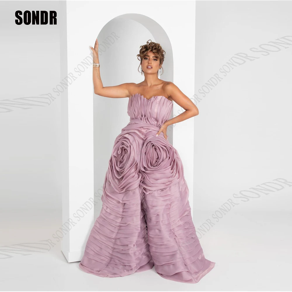 

SONDR Purple Prom Dress Newest Flower Women A Line Custom Evening Sleeveless Gown Strapless Tulle Party فساتين مناسبة رسمية