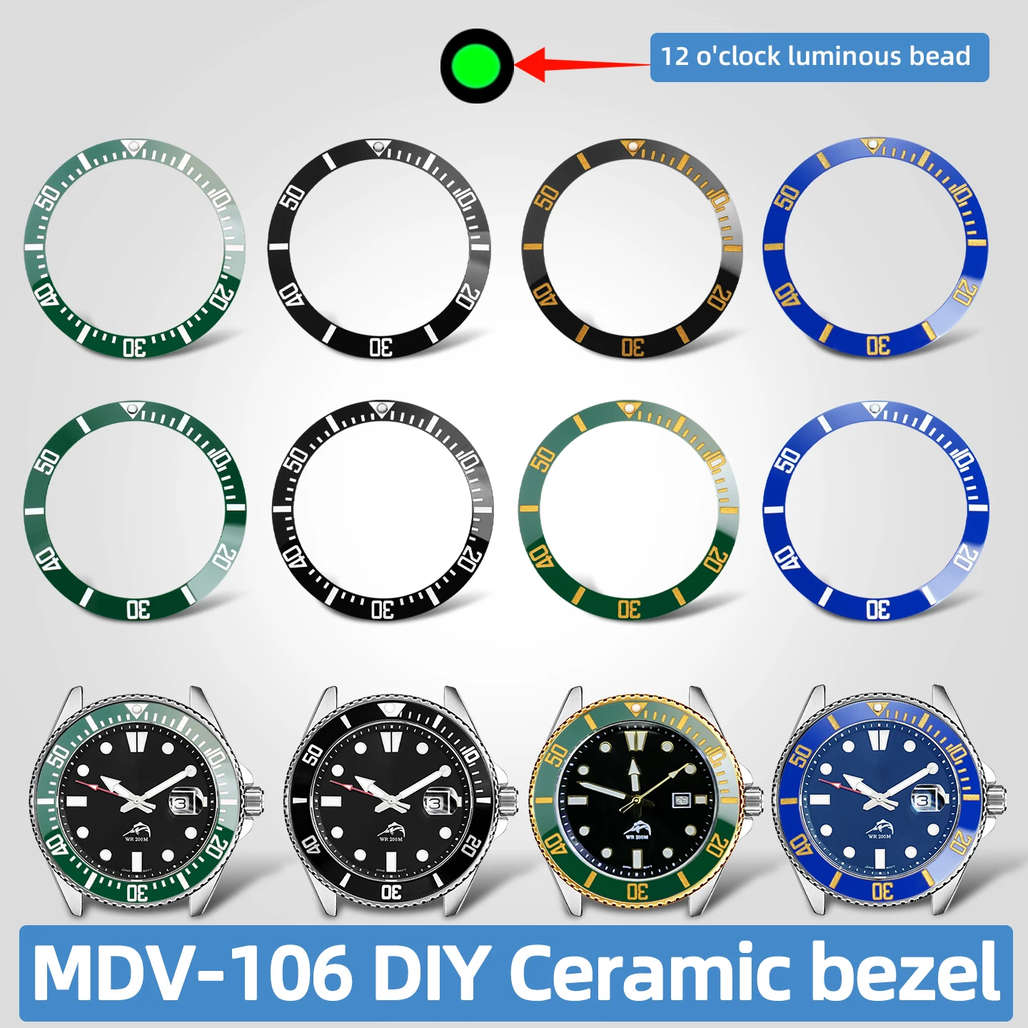 Фото Керамический безель MDV106 для Casio Duro Marlin MDV-106 MDV-107, светящаяся метка в 12 часов, детали циферблата для цифровых весов Swordfish №1