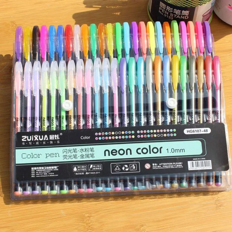 48/36 color Gel Pen Set Refills Metallic Pastel Neon Glitter Sketch Drawing Color Pen School Stationery Marker for Kids Gifts