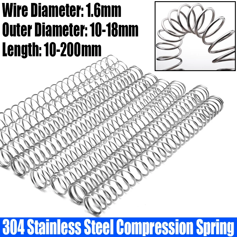 

1/5PC 1.6mm Wire Diameter Compression Spring 304 Stainless Steel Pressure Spring Return Spring 10-18mm Outside Diameter L=10-200