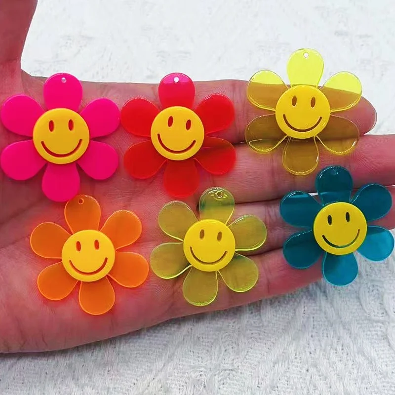 10 шт. Мультяшные Красочные Подвески с улыбкой лицом Цветами Акриловые украшения