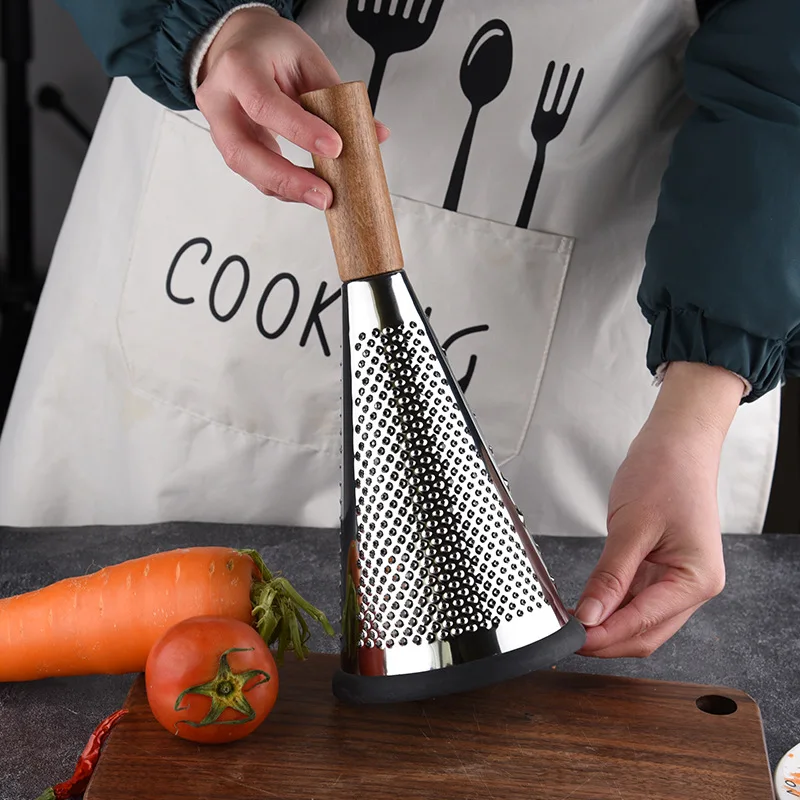Food Processor For Kitchen Creative Cone Fruit Vegetables Grater Garlic Grinder Slicer Manual Wooden Handle Home Accessories