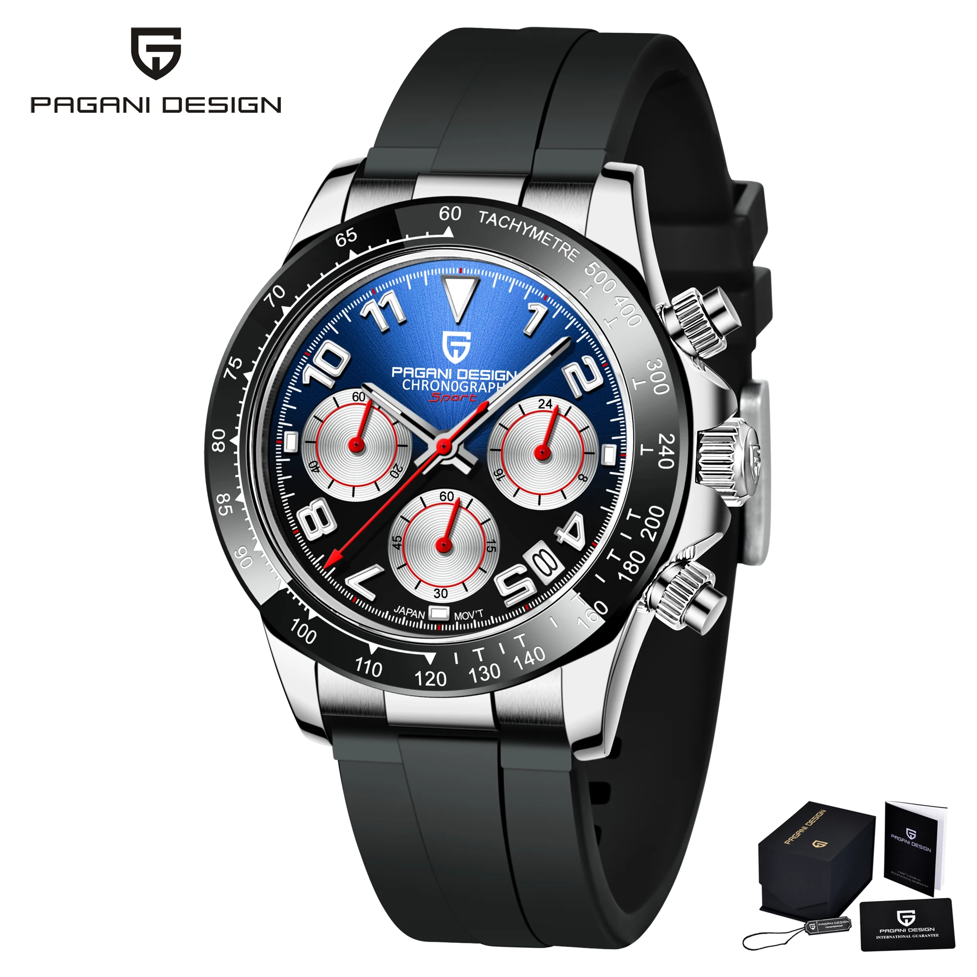 

Часы PAGANI Design Мужские кварцевые с автоподзаводом, Брендовые спортивные автоматические роскошные японские с хронографом и датой, VK63, 2021