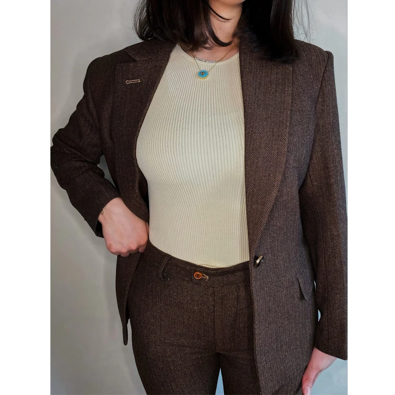 Женский костюм из 3 предметов в елочку официальная рабочая одежда повседневный