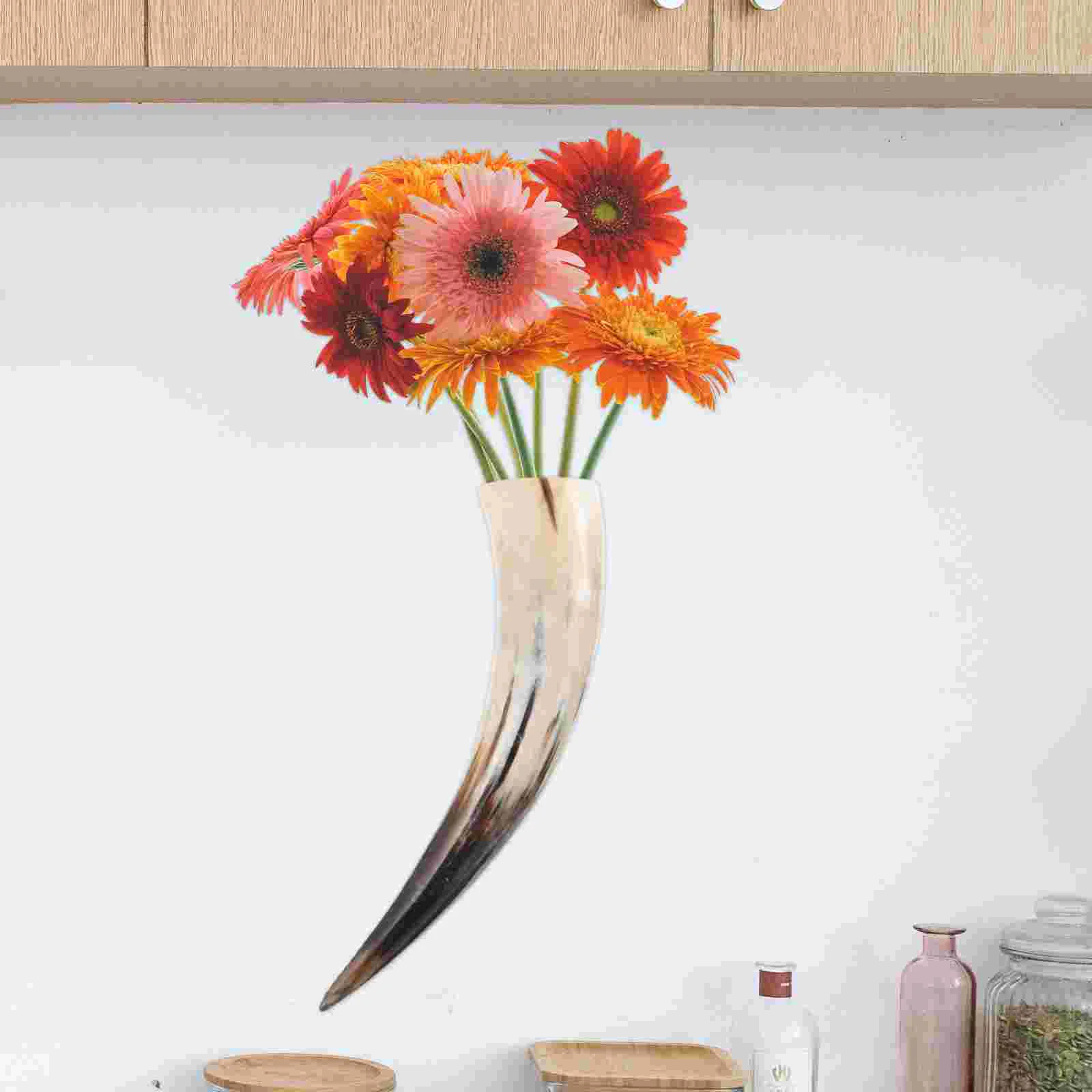 Decorations Horn Ornaments Wall Sculpture Mounted Flower Vase Horns Retro Bull for