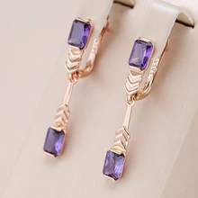 Kinel Hot 585 Rose Gold Color Long Drop Earrings for Women Fashion Square Purple Natural Zircon Accessories Daily Fine  Jewelry