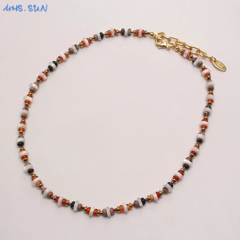 

SUNSLL Natural Stone Cylinder Miyuki Beads Choker Gold Color Stainless Steel Chain Necklaces For Women Simple Jewelry