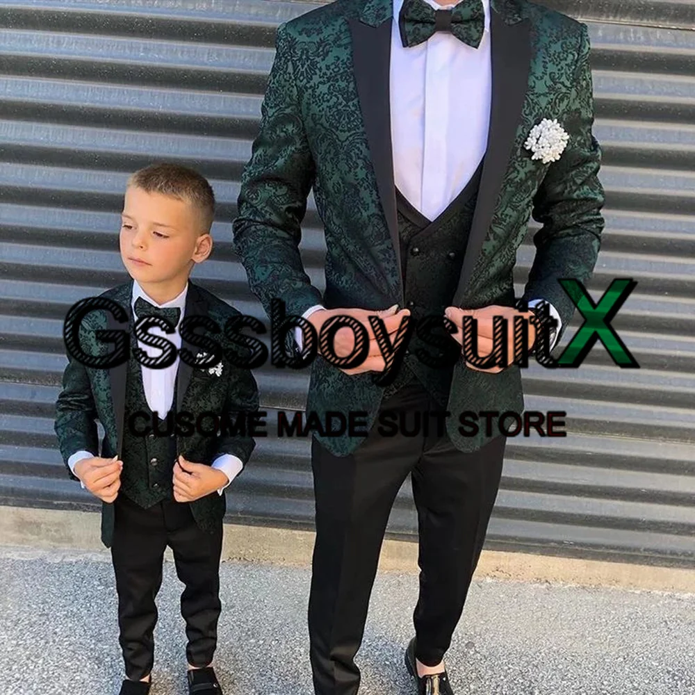 Boys Suit Wedding Tuxedo Printed Formal Jacket Set Kids Blazer Pants Vest 3 Piece Free Custom Clothes