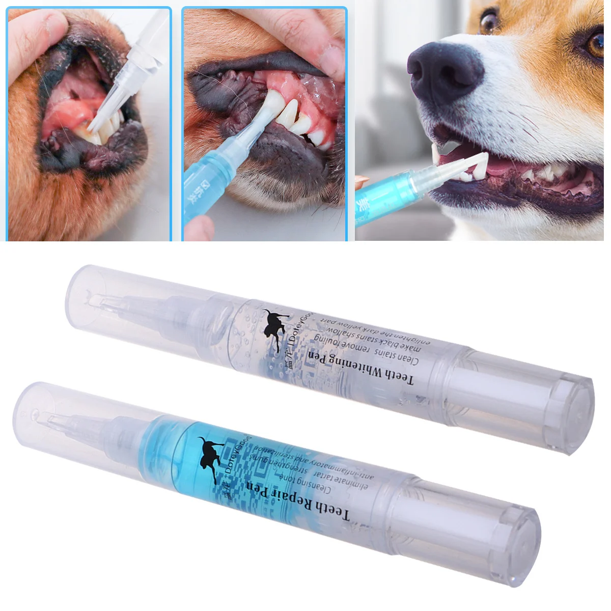 

2PCS 5ml Teeth Whitening Pen Gel Whitener Oral Hygiene Teeth Stain Cleaning Pen for Pets Dogs Cats (White)