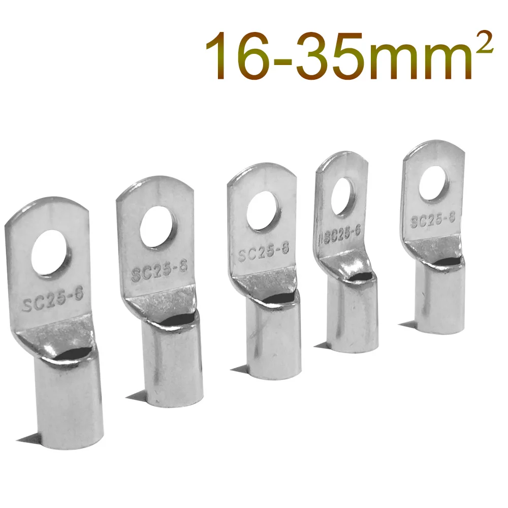 10PCS/5PCS Assortment Tinned Copper Lugs Ring Crimp Terminal Wire Welding Cable Connector Suit SC16-6 SC25-8 SC35-8 - купить по