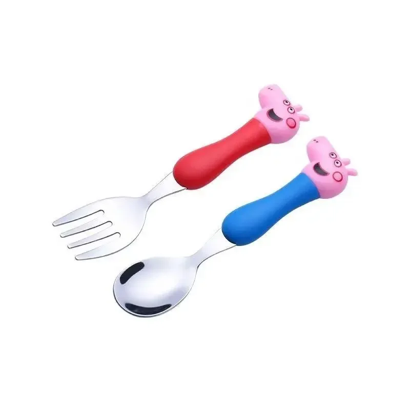 Children's Cartoon Tableware Peppa Pig Spoon George Action Figure Model Daddy Mom Dinner Fork Kid's Birthday Gif