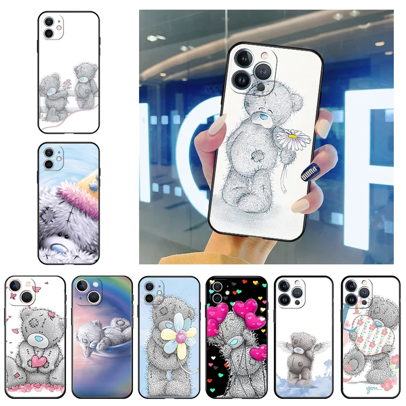 

Phone Case for iphone 14 7 8 Plus 11 12 13 Pro XS Max 14Plus Mini XR 6 SE X Couples Tatty Teddy Soft Black Silicone Cover Fundas