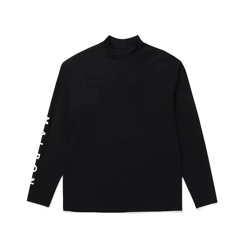 Malbon Spring Summer Casual Golf Crew Neck T-shirt Men's Fast Dry Air Permeability Black/White Slim Fit Sports Men Long Sleeve