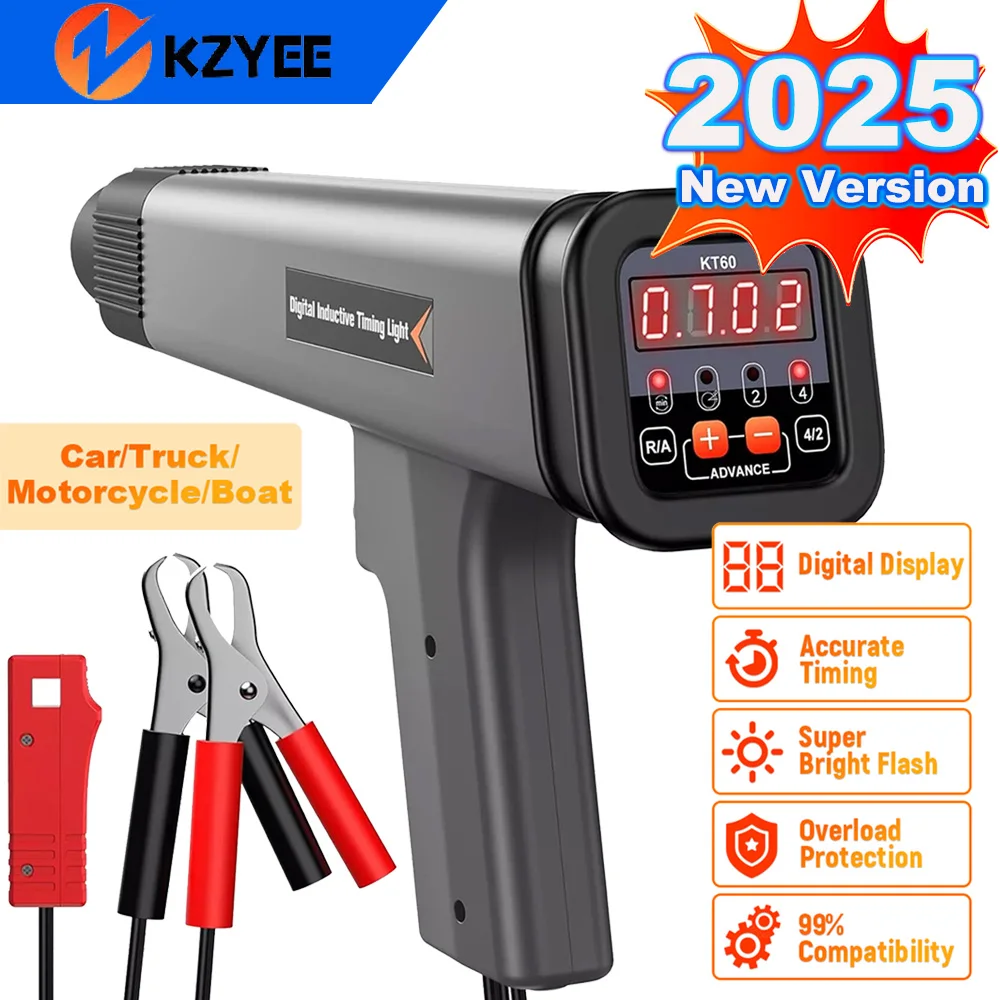 

KZYEE KT60 автомобильный цифровой светильник синхронизации двигателя, индуктивный стробоскопический светильник синхронизации, тест 12 В, огни синхронизации зажигания для мотоциклов, морских