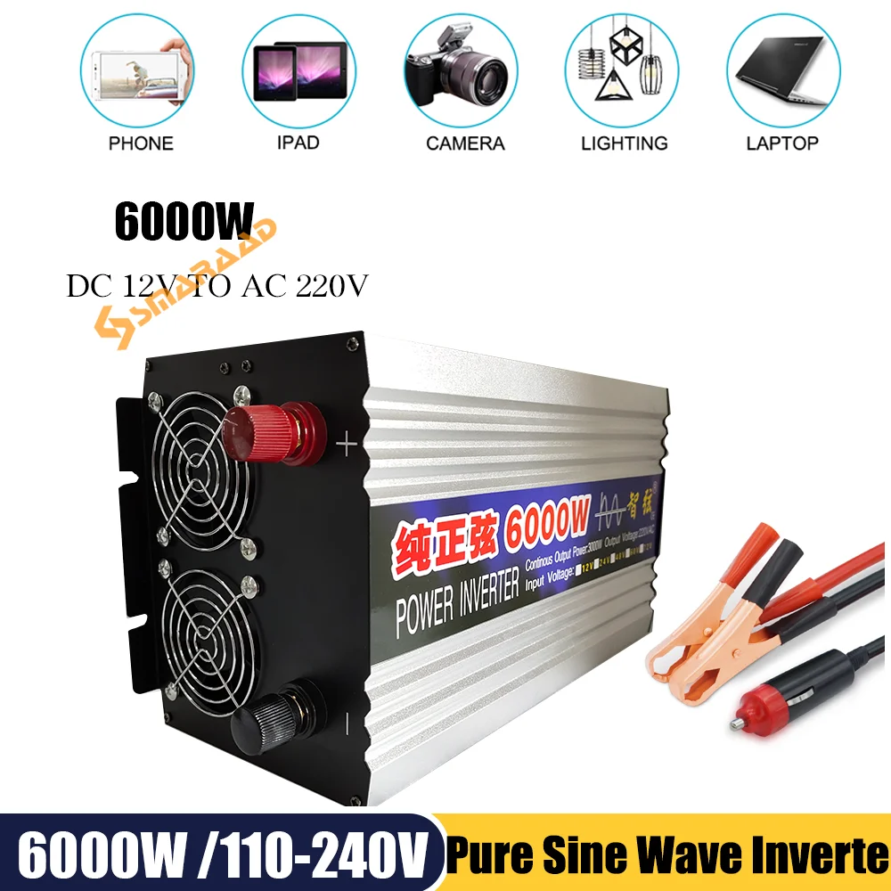

6000W Pure Sine Wave Inverter Solar Power Inverter 12v 220v DC/AC Converter 24v 48v 110v 50hz Off Grid Inverter
