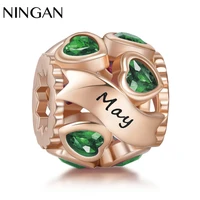 ningan new birthstone charm openwork ball beads sterling silver charm fit original women braceletbangle brand design