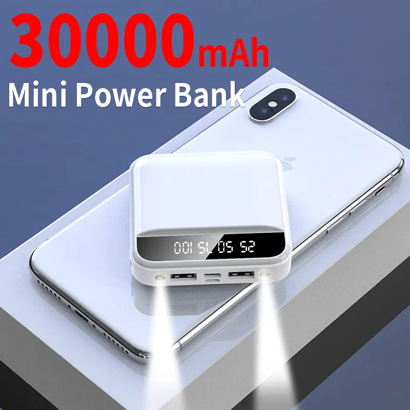 

30000mAh Mini Power Bank Portable External Charger 2USB Fast Charging Digital Display External Battery Flashlight For iPhone mi