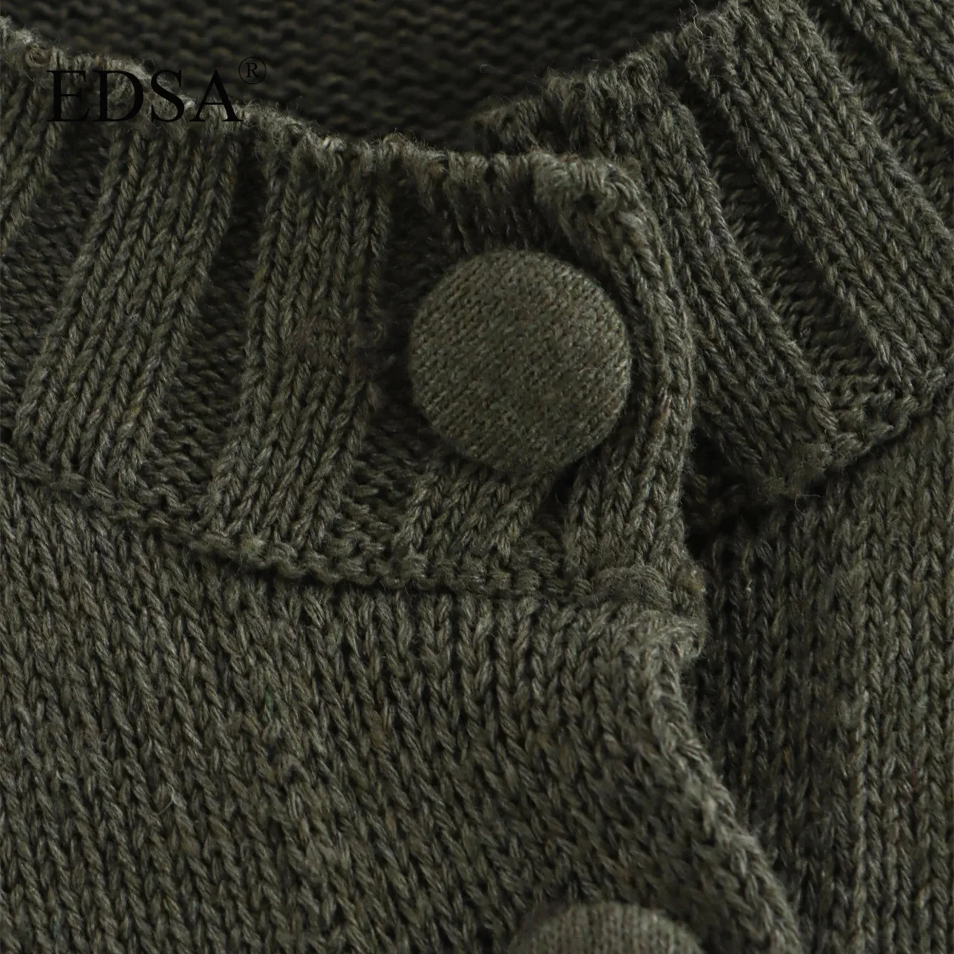 Женский трикотажный кардиган EDSA Зеленый однобортный свитер с круглым вырезом и