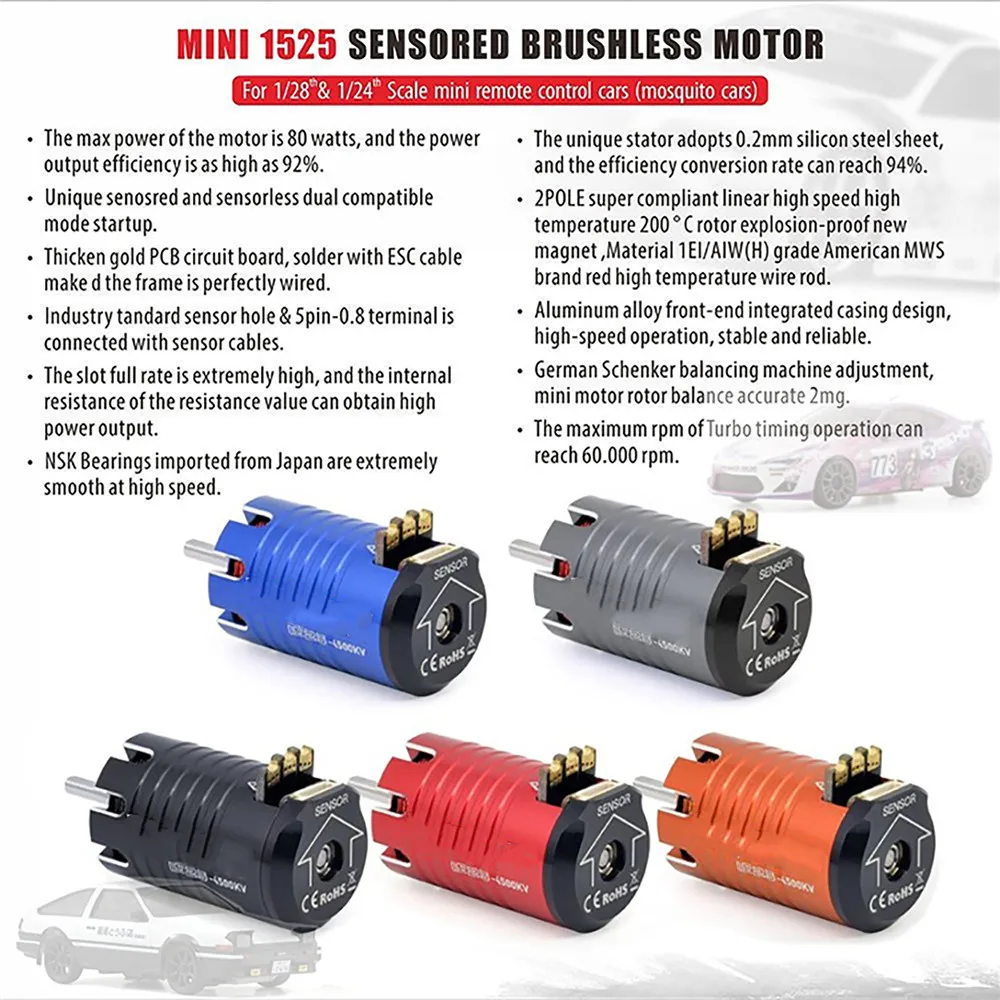 

1PCS NEW High Quality Mini 1525 Sensored Brushless Motor for 1/28 1/24 Scale Mini Remote Control Cars Mosquito Cars Rc Car Parts