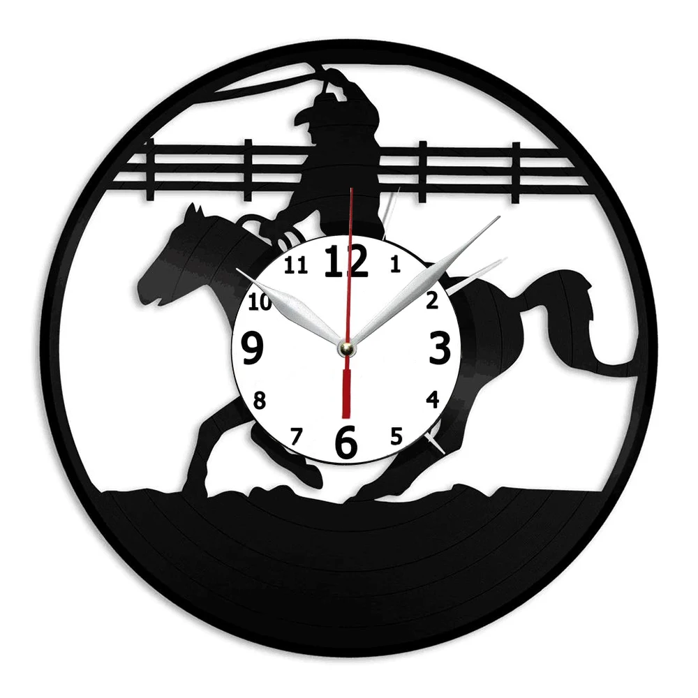 

Виниловые настенные часы Cowboy верховой езды на лошади, часы для домашнего декора, настенные часы для гостиной, кухни, 12 дюймов