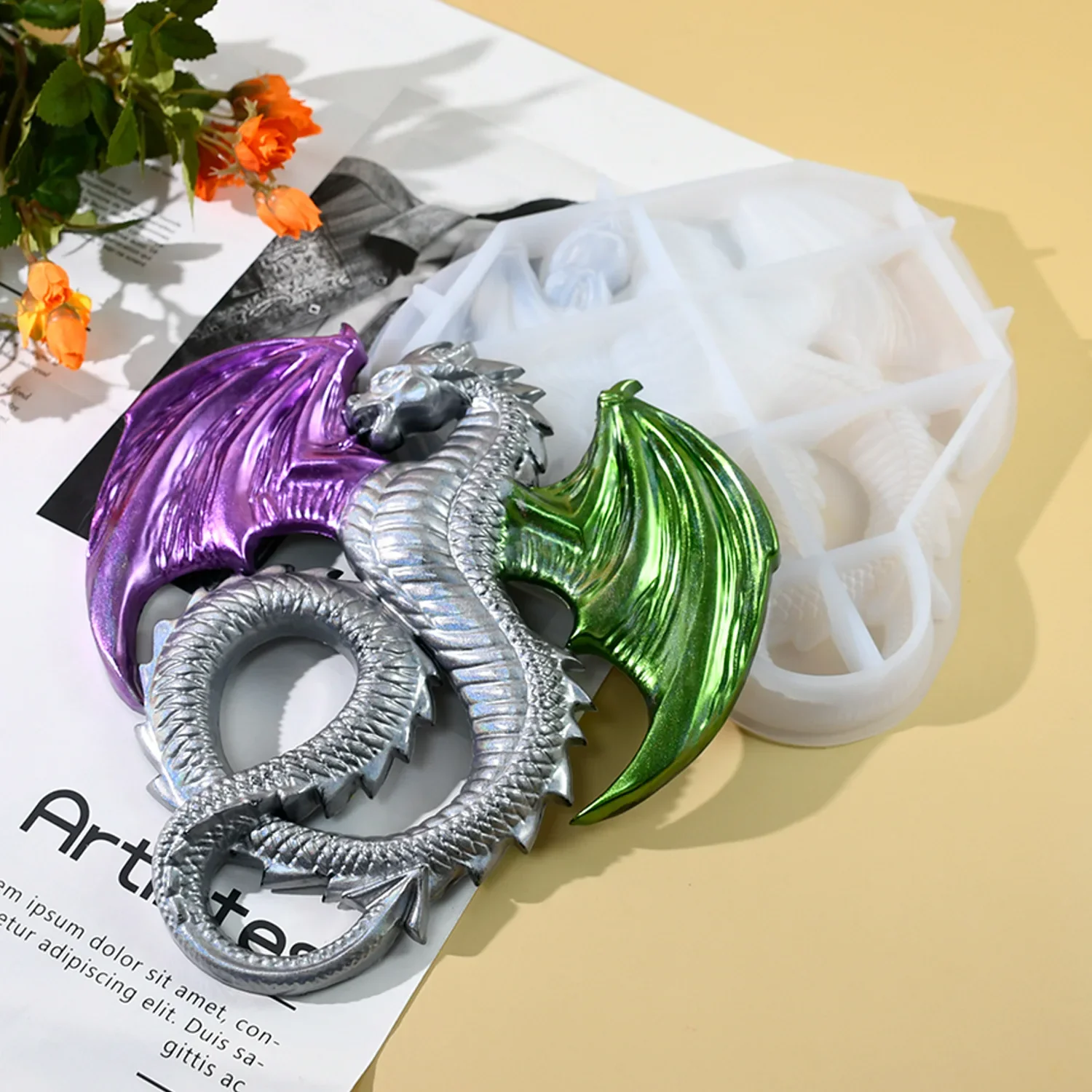 DIY смоляная форма половина 3D дракона силиконовая для домашнего декора стен