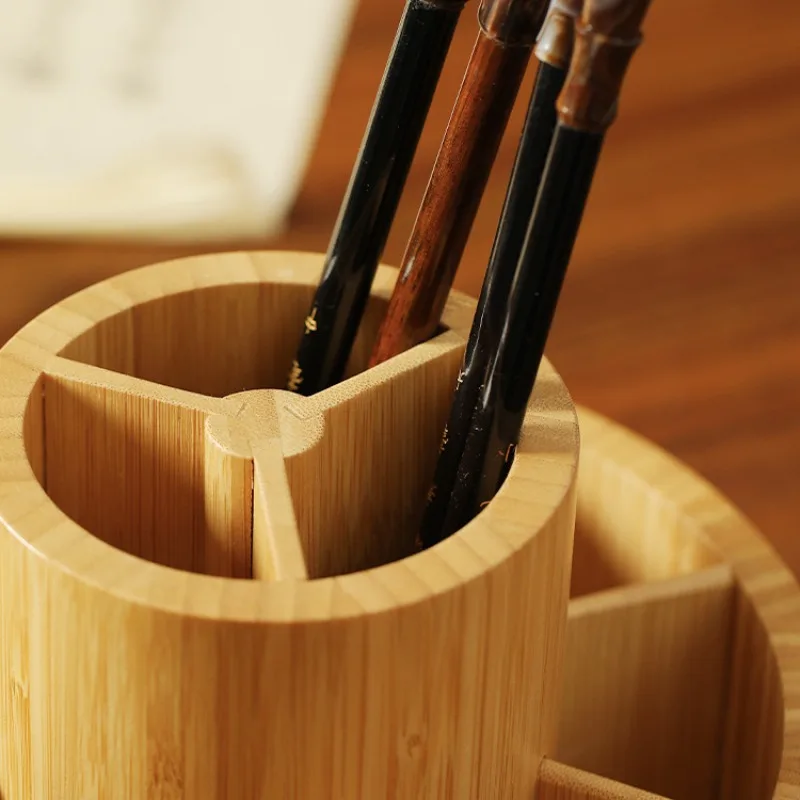 Держатель кистей для макияжа вращающаяся бамбуковая подставка ручек офисного