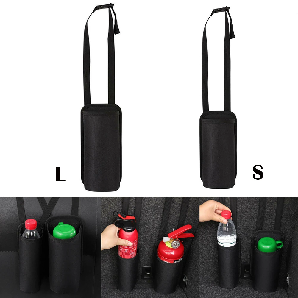 

Car Fire Extinguisher Storage Bag Trunk Seat Back Holder Interior Accessories Trunk Organizer Elastic Fixing Belt Hanging Bag