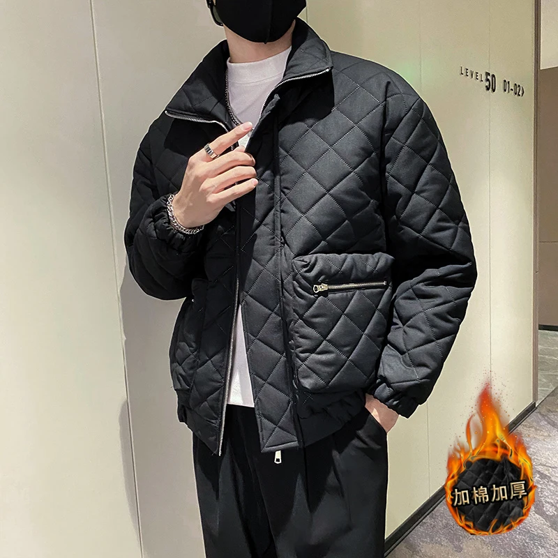 Winter Jacket Men Slim Warm Fashion Thickened Plaid Jacket Men Streetwear Korean Thick Short Coat Mens Parker Clothes M-2XL