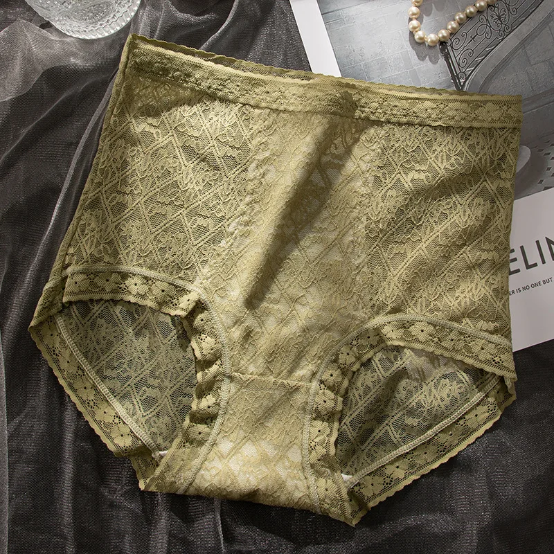 

High waist lace panties ladies sexy breathable silk antibacterial cotton crotch tummy panties ladies high waist panties panties