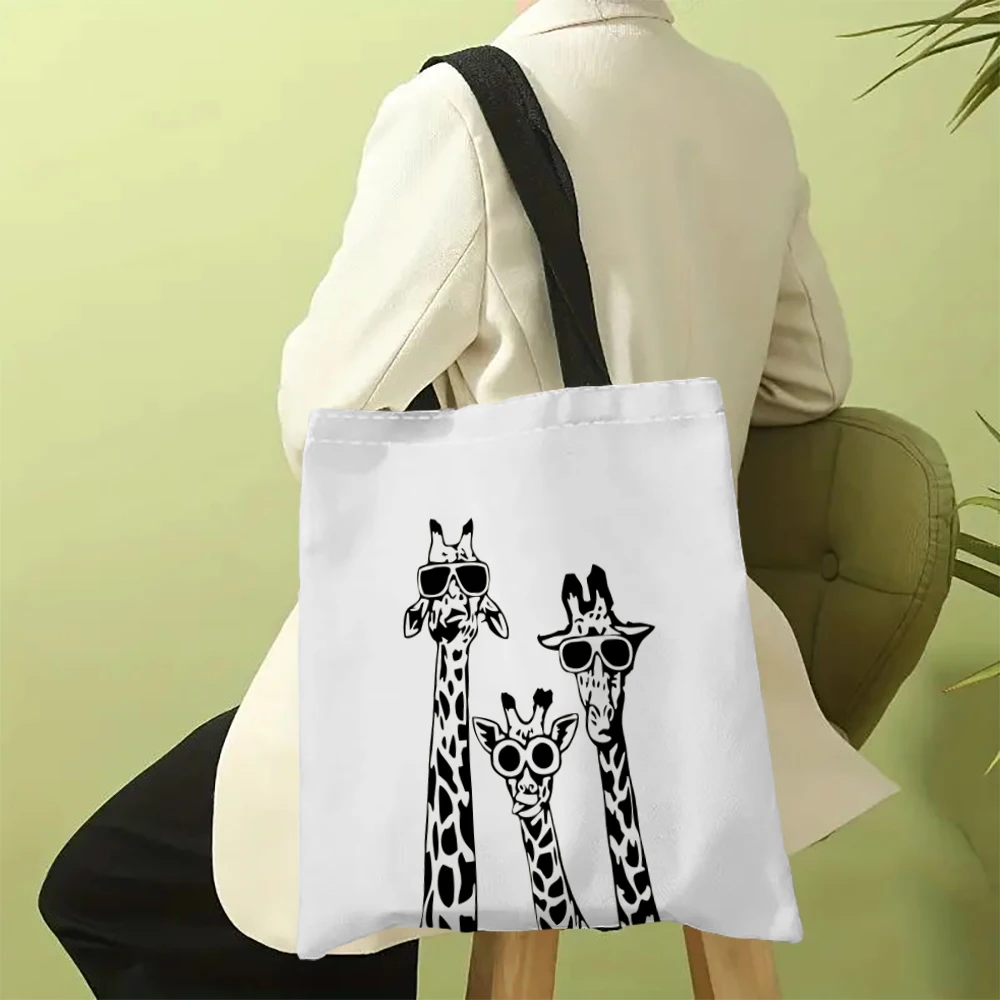 Многоразовая Парусиновая Сумка На Плечо С Жирафом Многоцветная Милым Мультяшным