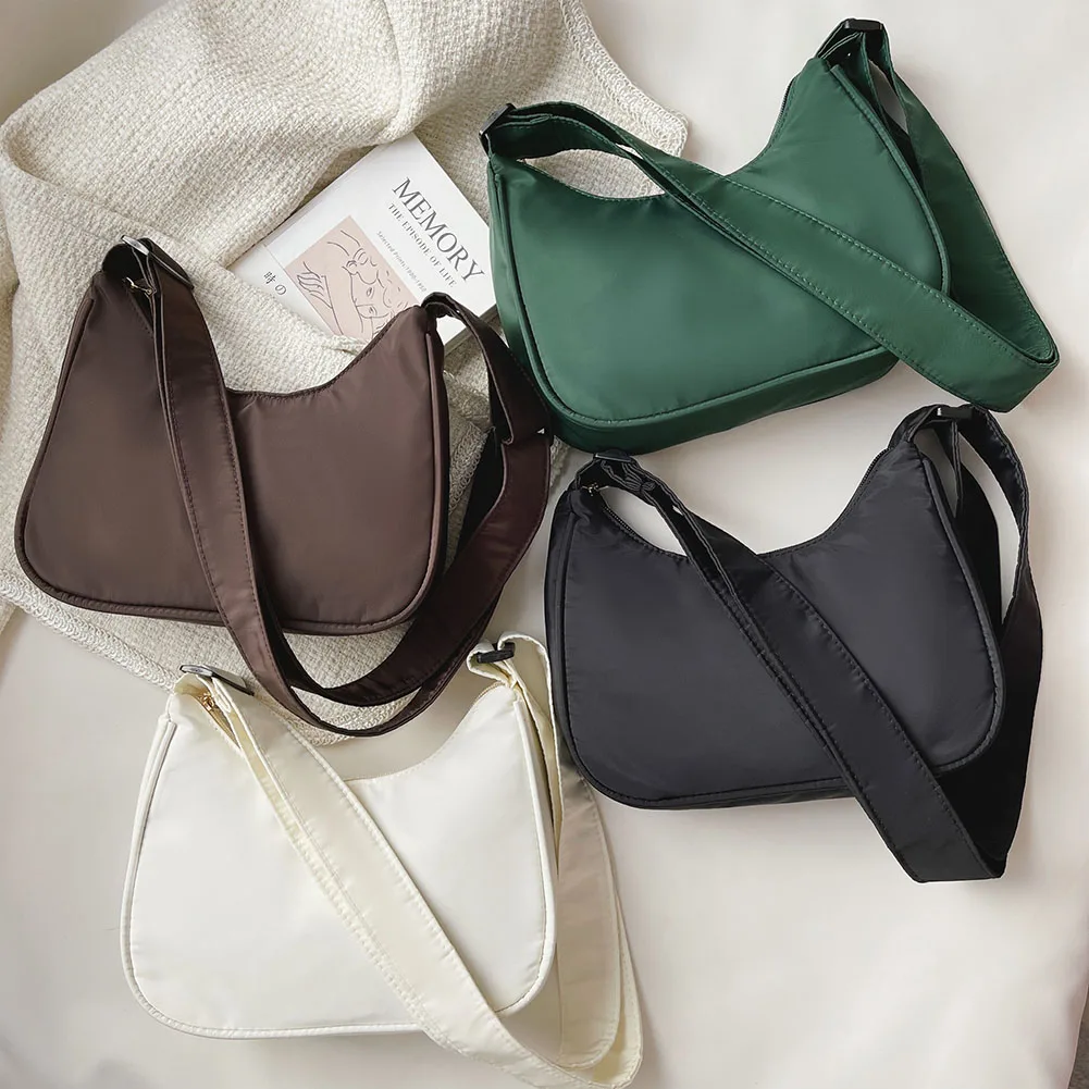 

Fashion Solid Color Zipper Shoulder Bag Women Designer Purse Crossbody Bags Retro Nylon Dumpling Bags Classical Purse