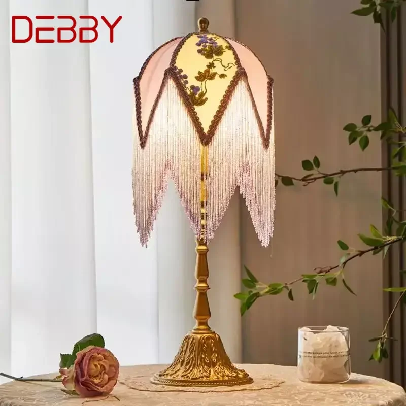 

DEBBY French Tassels Table Lamp American Retro Living Room Bedroom Villa European Pastoral Creative Desk Light