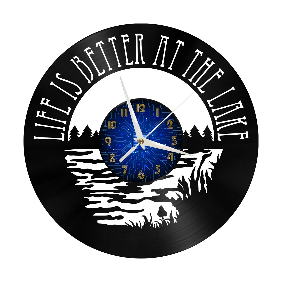 

Life is Better at The Lake Vinyl Wall Clock, Vinyl Record Clock Wall Art Silent & Non-ticking