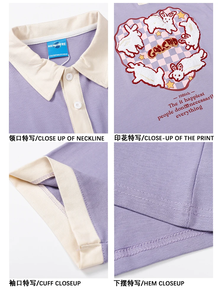 Moishe Tide Chessboard Plaid Rabbit Contrast Color Short sleeve Polo Shirt Men and Women Summer Loose Couple Half Sleeve T-shirt