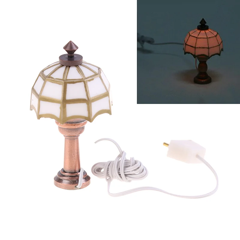 

12V 1:12 Dollhouse Mini White Table Lamp Model Furniture Desk Light Decor