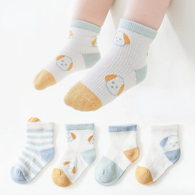 4 Pairs/Lot New Summer Casual Mesh Thin Baby Socks for Girl Boy Cute Creative Cartoon Cotton Soft Breathable Children's Socks