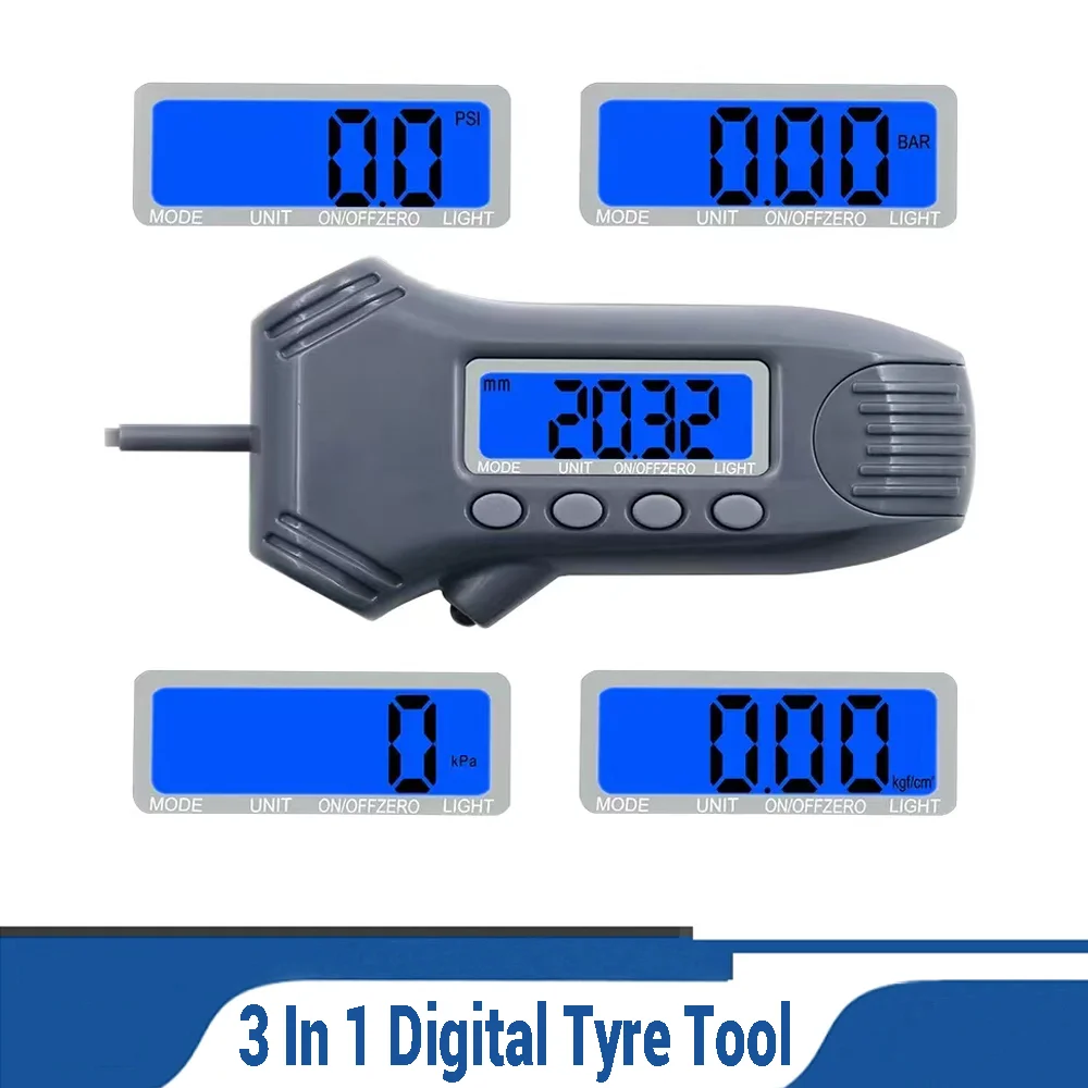 

Манометр для шин с цифровым дисплеем 3 в 1, измеритель глубины протектора, инструмент для точной проверки с подсветкой