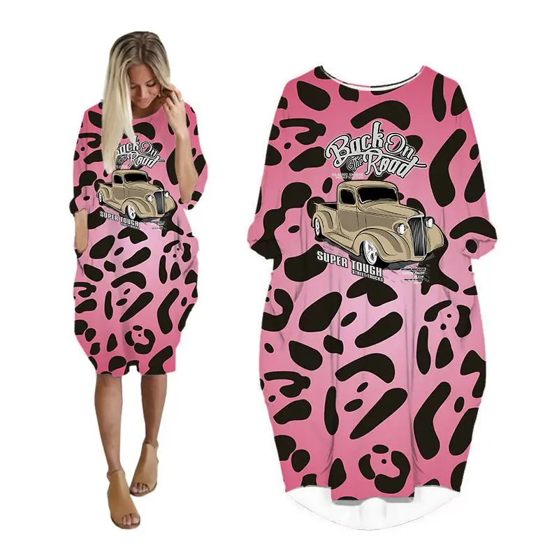 

Женское платье-миди с леопардовым принтом, с длинным рукавом