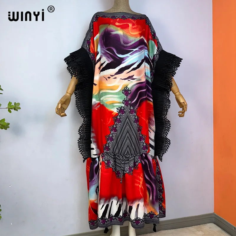 

Женское свободное платье с длинным рукавом WINYI, летнее модельное дизайнерское платье с принтом, абайя, Средний Восток