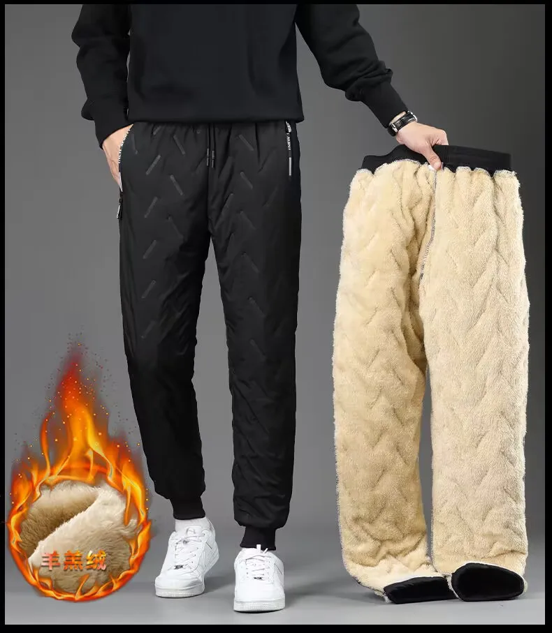2024 мужские зимние теплые повседневные брюки из овечьей шерсти мужская