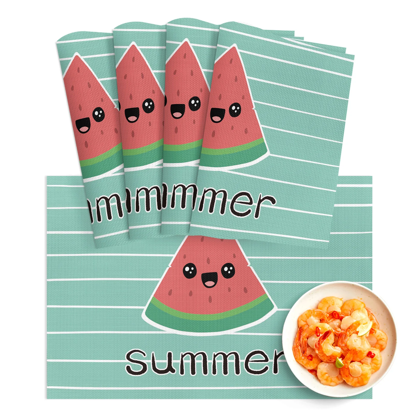 

4/6pcs Placemat Summer Watermelon Cartoon Stripes Restaurant Kitchen Accessories PVC Dining Table Mats Disc Bowl Coaster Pad