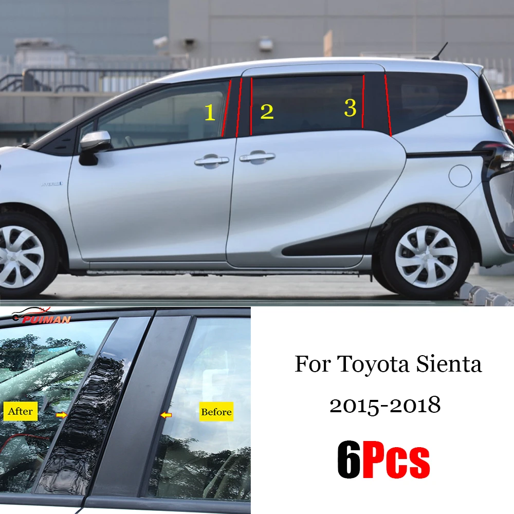 

Новое поступление, 6 шт., полированные столбики для Toyota Sienta 2015-2018, обшивка для окон, BC столбик, стикер, хромированный Стайлинг