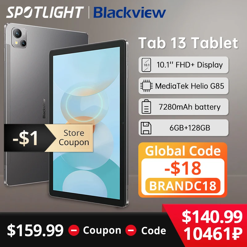 【World Premiere】Blackview Tab 13 Tablet Pad MTK Helio G85 Octa core 6GB+128GB 7280mAh 10.1\'\' FHD+ Display android 13MP Camera