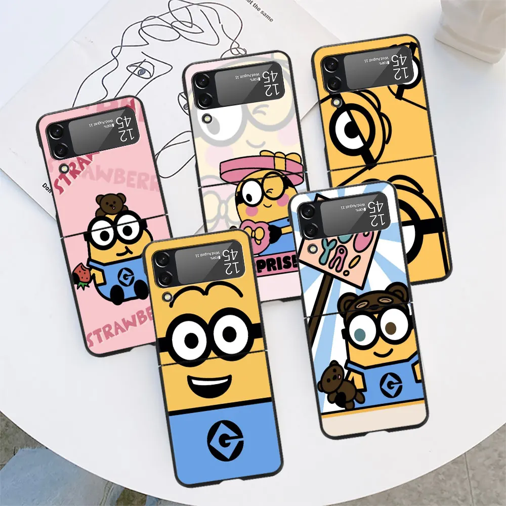 Забавный Милый мультяшный чехол M-Minionss для Samsung Galaxy Z Flip 3 4 5G Flip4 Flip3, черный жесткий чехол для телефона из поликарбоната Zflip3 Zflip4, чехол