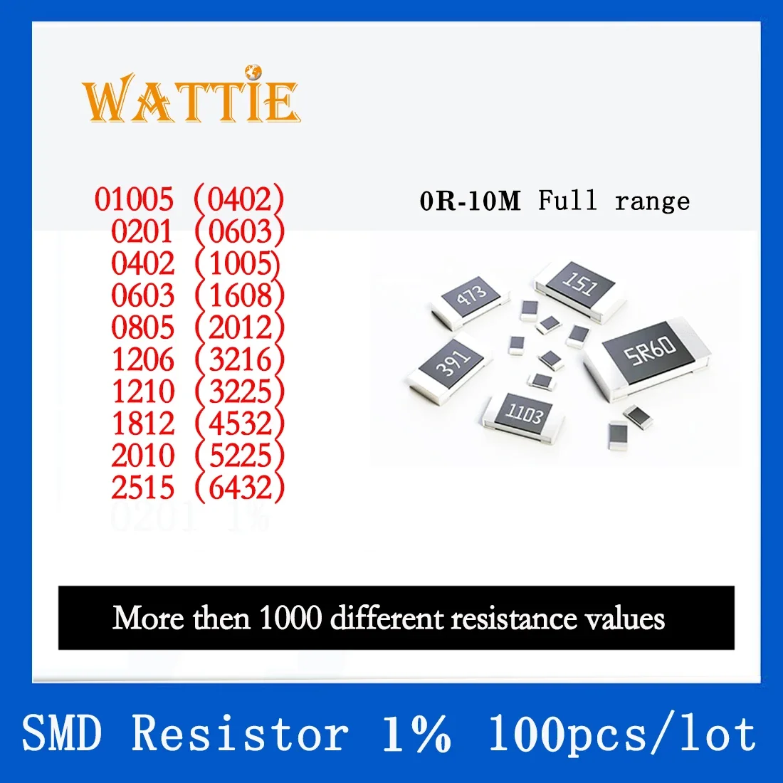 SMD Resistor 1206 1% 3.3M 3.32M 3.4M 3.48M 3.57M 3.6M 3.65M 100PCS/lot chip resistors 1/4W 3.2mm*1.6mm