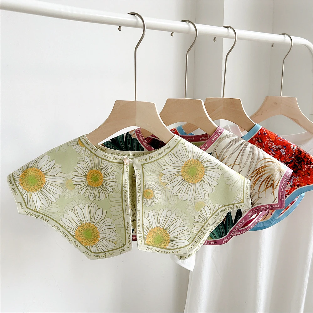 

Girls Print Flower Shawl Scarf Fake Collar Sweet Shirt Detachable Collar For Summer Dress Shirt False Collars Removable Neckwear