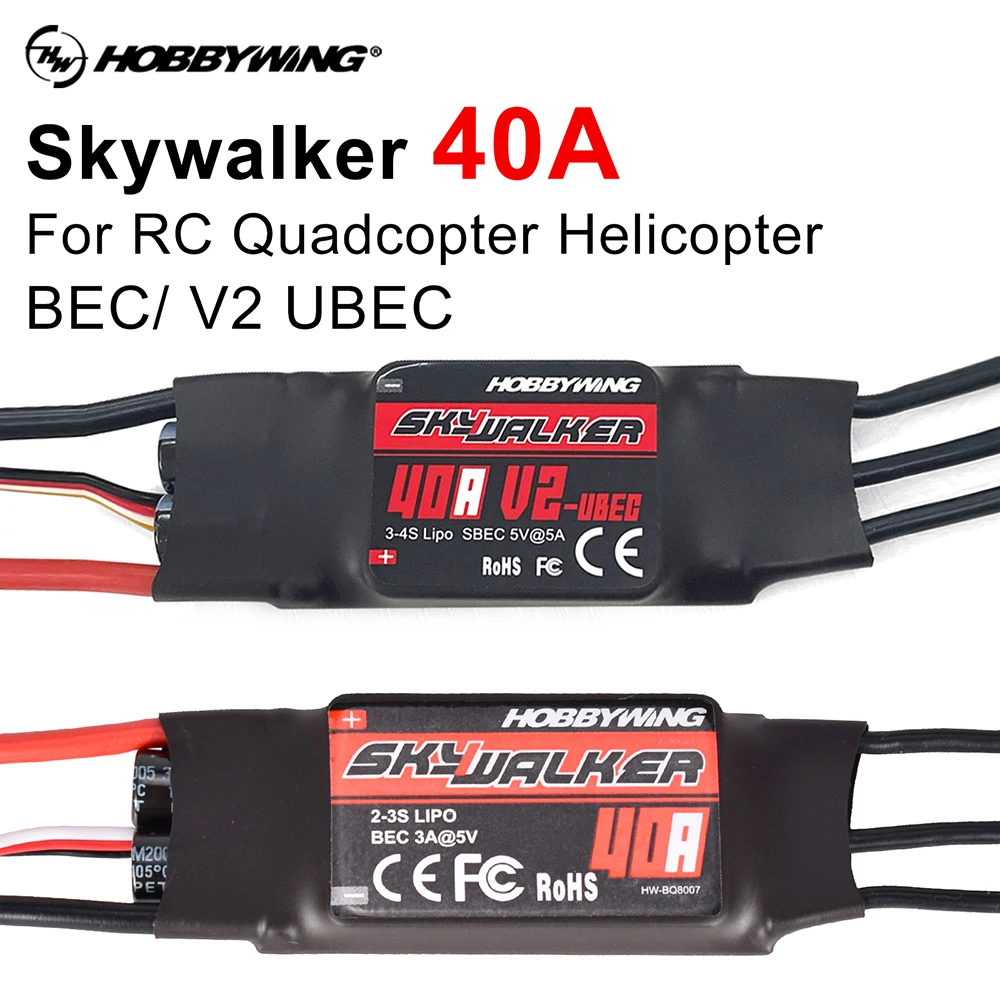 Бесщеточный Регулятор Скорости Hobbywing ESC 40A/40A V2 Drone ESC 2-4S Skywalker с BEC/UBEC для радиоуправляемого квадрокоптера вертолета Бесщеточный Регулятор Скорости Hobbywing ESC 40A/40A V2 Drone ESC 2-4S Skywalker с BEC/UBEC для радиоуправляемого квадрокоптера вертолета