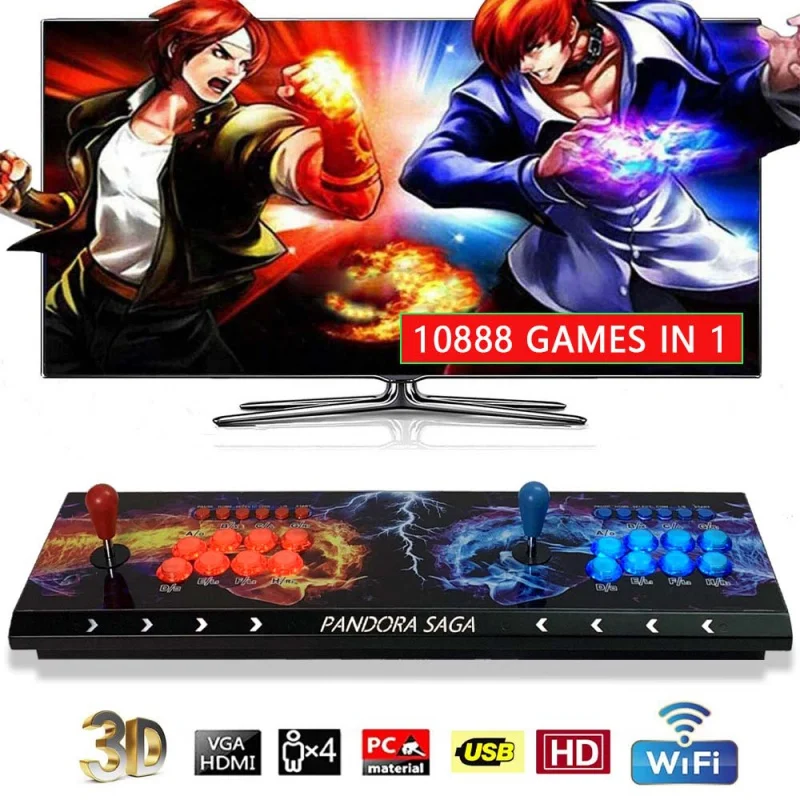 

10888 в 1 игровая консоль для мультиплеера 3D WIFI Pandora Сага Box EX2 Ретро аркадный шкаф джойстики огни кнопки 4 игрока Bartop