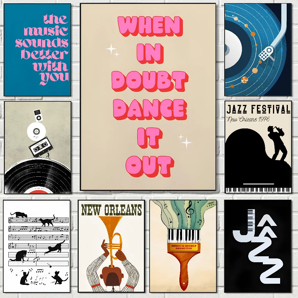 Abstract Jazz Festival Record Machine Music Symbol Art Poster Stickers Wall Murals Decor Game Room Gifts HD Painting