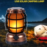 led solar portable lantern outdoor camping tent light usb rechargeable emergency night lights retro flame kerosene table lamp